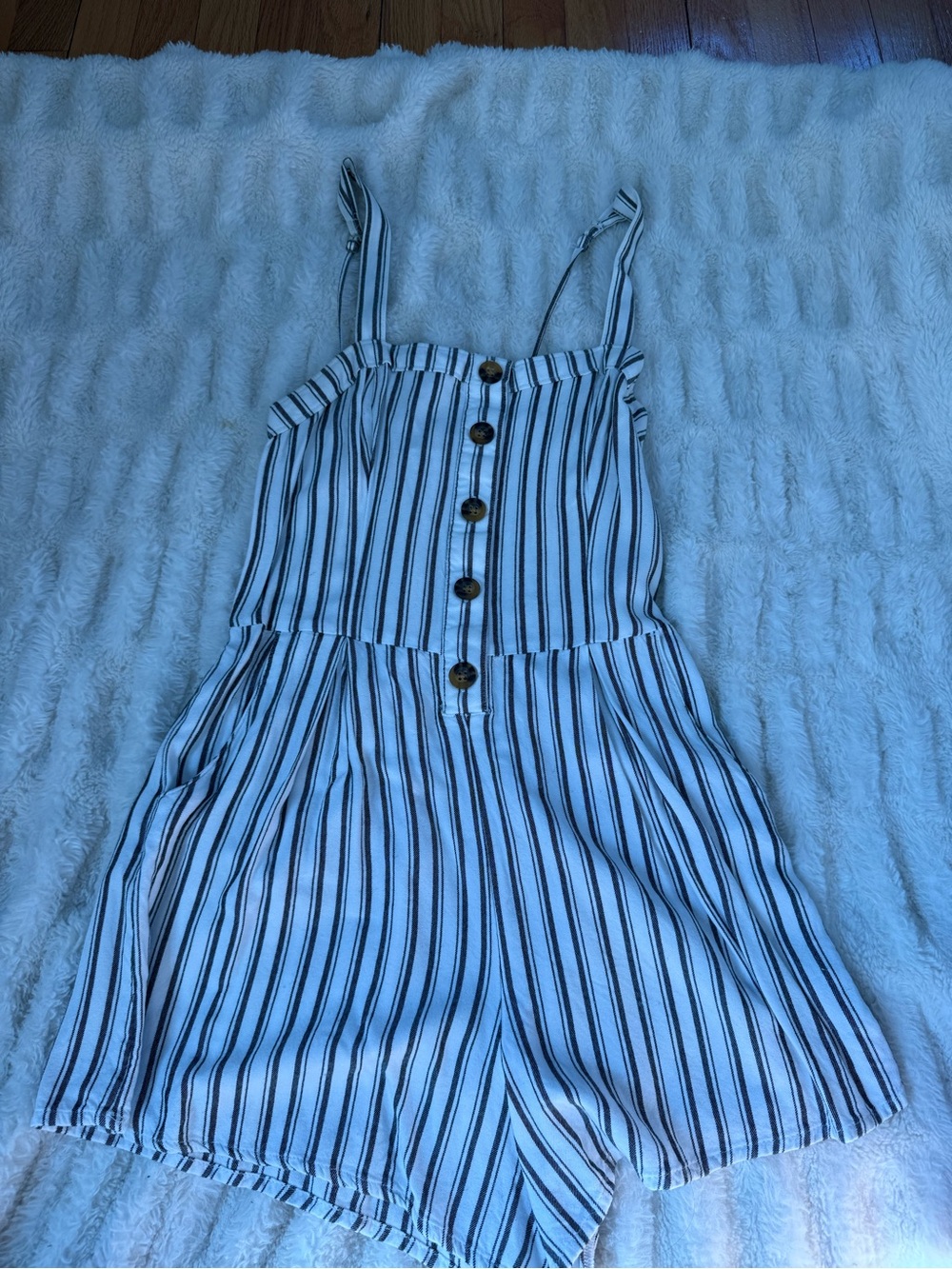 Hollister Gray and White Striped Button-Front Romper